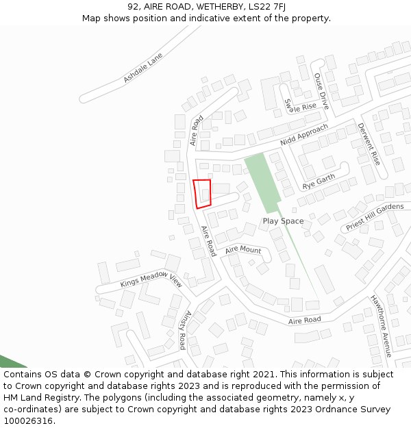 92, AIRE ROAD, WETHERBY, LS22 7FJ: Location map and indicative extent of plot