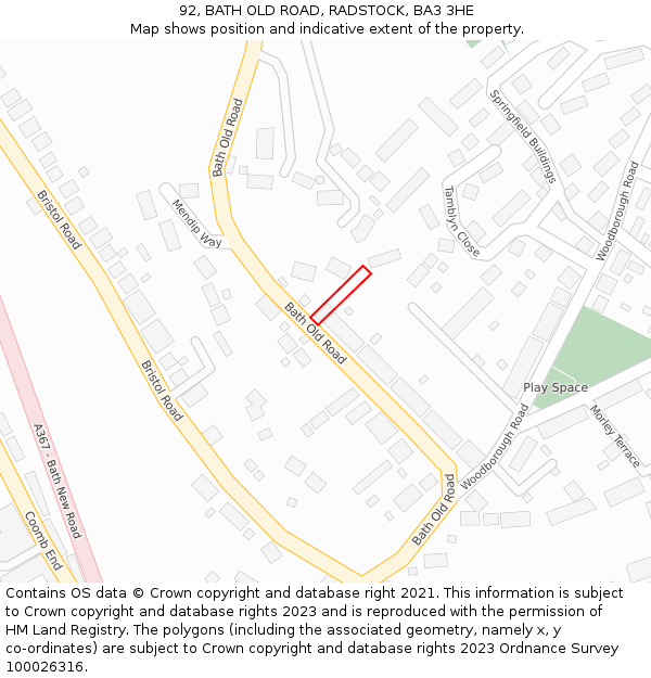 92, BATH OLD ROAD, RADSTOCK, BA3 3HE: Location map and indicative extent of plot