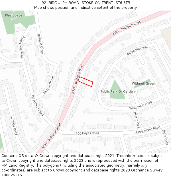 92, BIDDULPH ROAD, STOKE-ON-TRENT, ST6 6TB: Location map and indicative extent of plot
