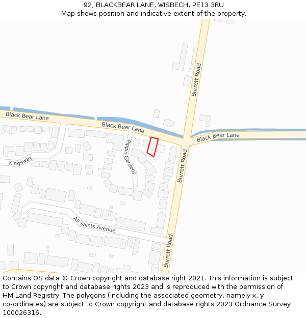 92, BLACKBEAR LANE, WISBECH, PE13 3RU: Location map and indicative extent of plot