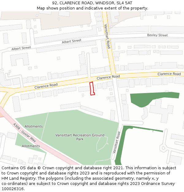 92, CLARENCE ROAD, WINDSOR, SL4 5AT: Location map and indicative extent of plot