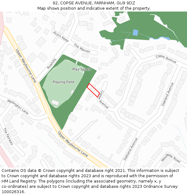 92, COPSE AVENUE, FARNHAM, GU9 9DZ: Location map and indicative extent of plot