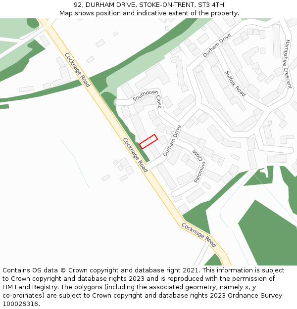 92, DURHAM DRIVE, STOKE-ON-TRENT, ST3 4TH: Location map and indicative extent of plot