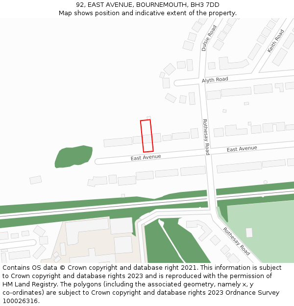 92, EAST AVENUE, BOURNEMOUTH, BH3 7DD: Location map and indicative extent of plot
