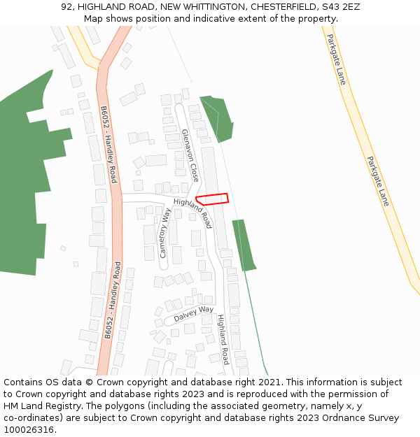 92, HIGHLAND ROAD, NEW WHITTINGTON, CHESTERFIELD, S43 2EZ: Location map and indicative extent of plot