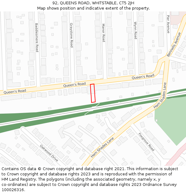 92, QUEENS ROAD, WHITSTABLE, CT5 2JH: Location map and indicative extent of plot
