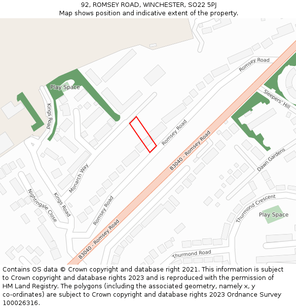 92, ROMSEY ROAD, WINCHESTER, SO22 5PJ: Location map and indicative extent of plot