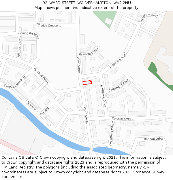 92, WARD STREET, WOLVERHAMPTON, WV2 2NU: Location map and indicative extent of plot