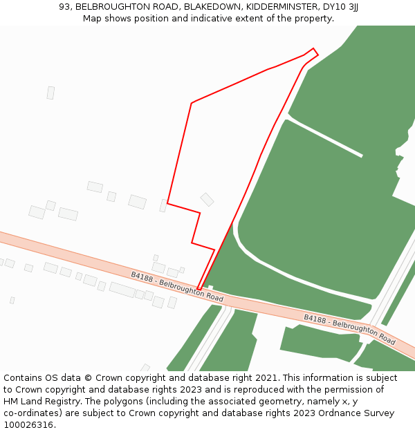 93, BELBROUGHTON ROAD, BLAKEDOWN, KIDDERMINSTER, DY10 3JJ: Location map and indicative extent of plot