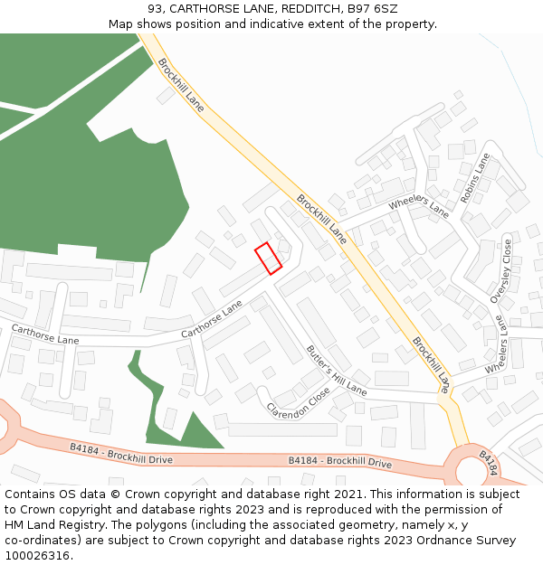 93, CARTHORSE LANE, REDDITCH, B97 6SZ: Location map and indicative extent of plot