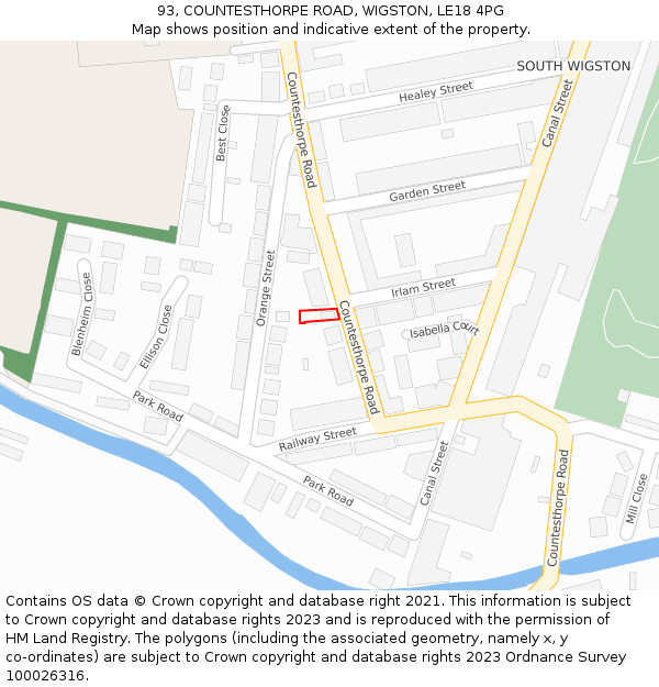 93, COUNTESTHORPE ROAD, WIGSTON, LE18 4PG: Location map and indicative extent of plot