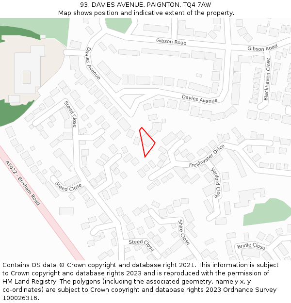 93, DAVIES AVENUE, PAIGNTON, TQ4 7AW: Location map and indicative extent of plot