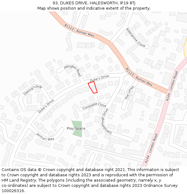 93, DUKES DRIVE, HALESWORTH, IP19 8TJ: Location map and indicative extent of plot