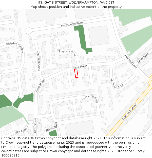 93, GATIS STREET, WOLVERHAMPTON, WV6 0ET: Location map and indicative extent of plot