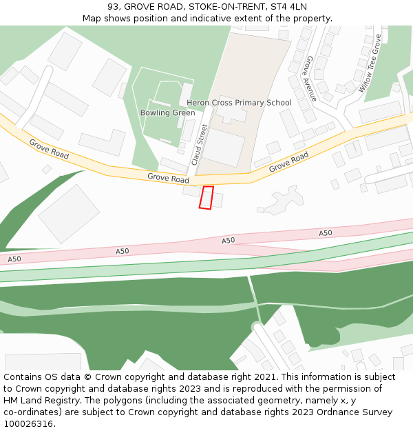 93, GROVE ROAD, STOKE-ON-TRENT, ST4 4LN: Location map and indicative extent of plot