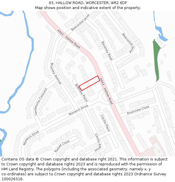 93, HALLOW ROAD, WORCESTER, WR2 6DF: Location map and indicative extent of plot