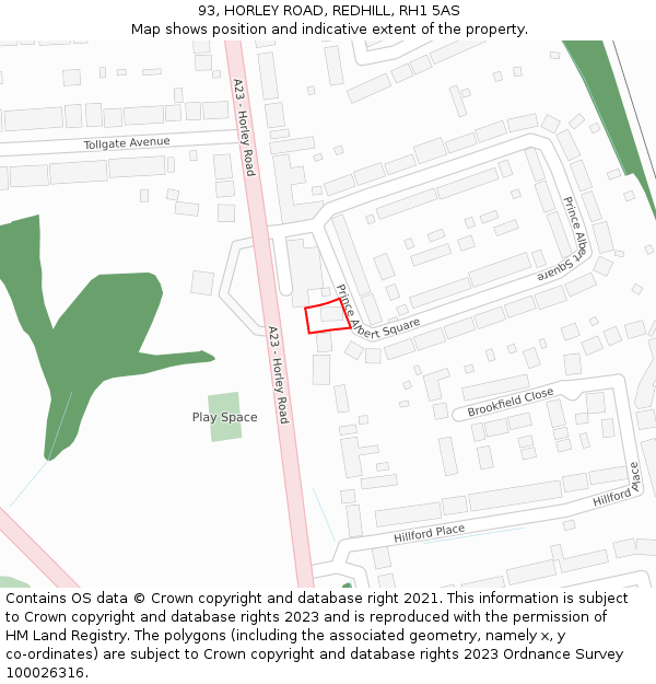 93, HORLEY ROAD, REDHILL, RH1 5AS: Location map and indicative extent of plot