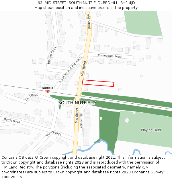 93, MID STREET, SOUTH NUTFIELD, REDHILL, RH1 4JD: Location map and indicative extent of plot