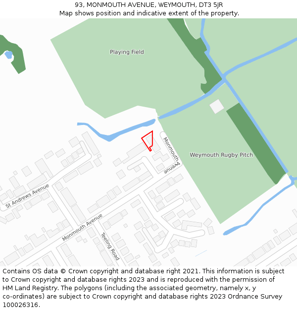 93, MONMOUTH AVENUE, WEYMOUTH, DT3 5JR: Location map and indicative extent of plot