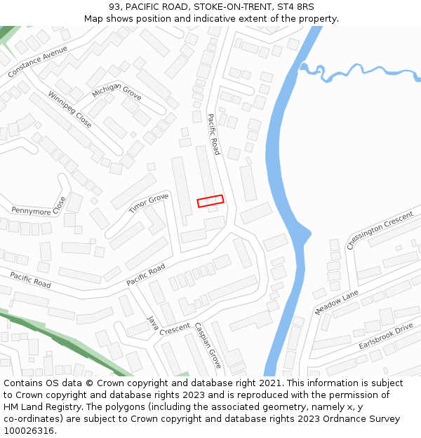 93, PACIFIC ROAD, STOKE-ON-TRENT, ST4 8RS: Location map and indicative extent of plot