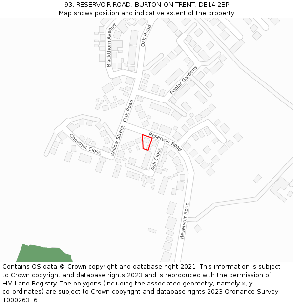 93, RESERVOIR ROAD, BURTON-ON-TRENT, DE14 2BP: Location map and indicative extent of plot