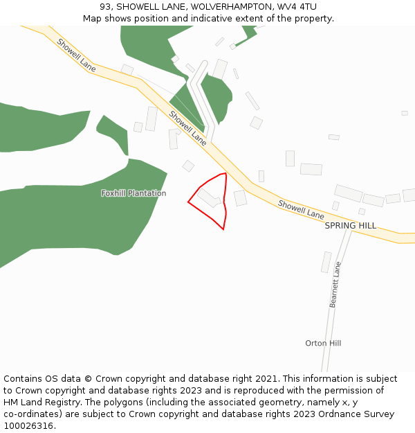 93, SHOWELL LANE, WOLVERHAMPTON, WV4 4TU: Location map and indicative extent of plot