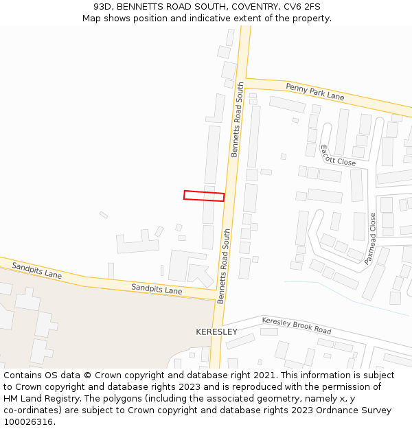 93D, BENNETTS ROAD SOUTH, COVENTRY, CV6 2FS: Location map and indicative extent of plot