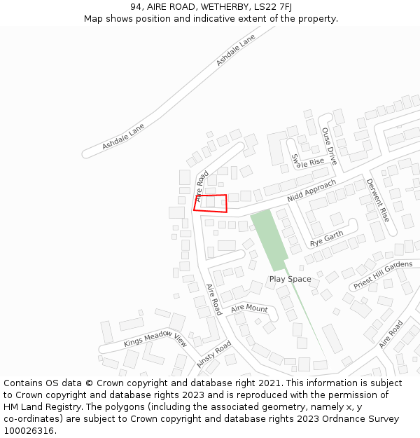 94, AIRE ROAD, WETHERBY, LS22 7FJ: Location map and indicative extent of plot