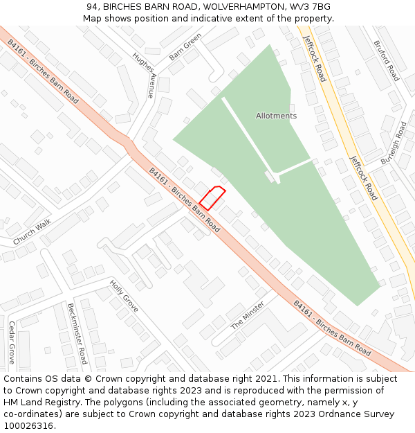 94, BIRCHES BARN ROAD, WOLVERHAMPTON, WV3 7BG: Location map and indicative extent of plot