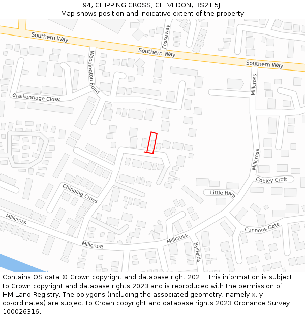 94, CHIPPING CROSS, CLEVEDON, BS21 5JF: Location map and indicative extent of plot