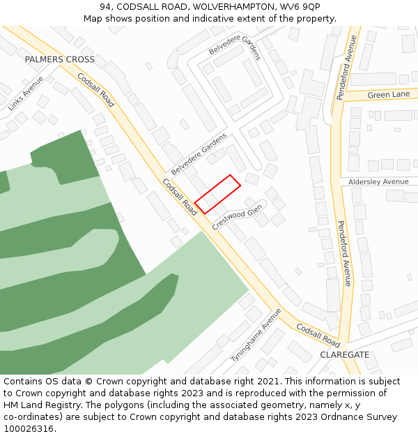 94, CODSALL ROAD, WOLVERHAMPTON, WV6 9QP: Location map and indicative extent of plot
