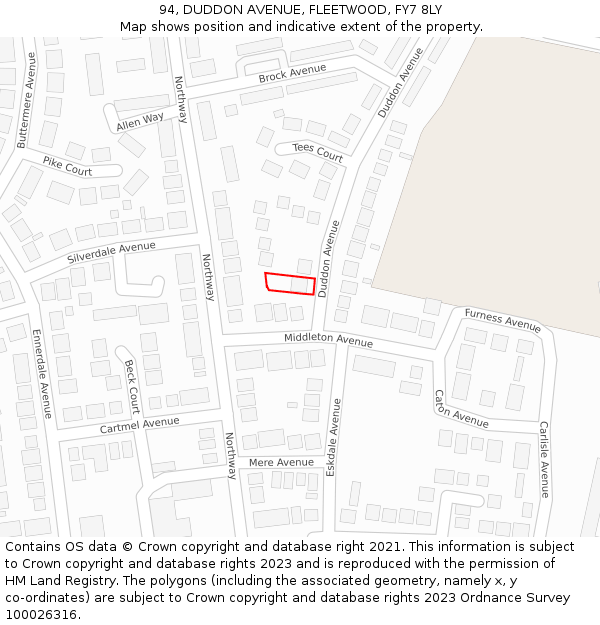 94, DUDDON AVENUE, FLEETWOOD, FY7 8LY: Location map and indicative extent of plot