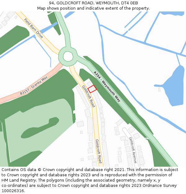 94, GOLDCROFT ROAD, WEYMOUTH, DT4 0EB: Location map and indicative extent of plot