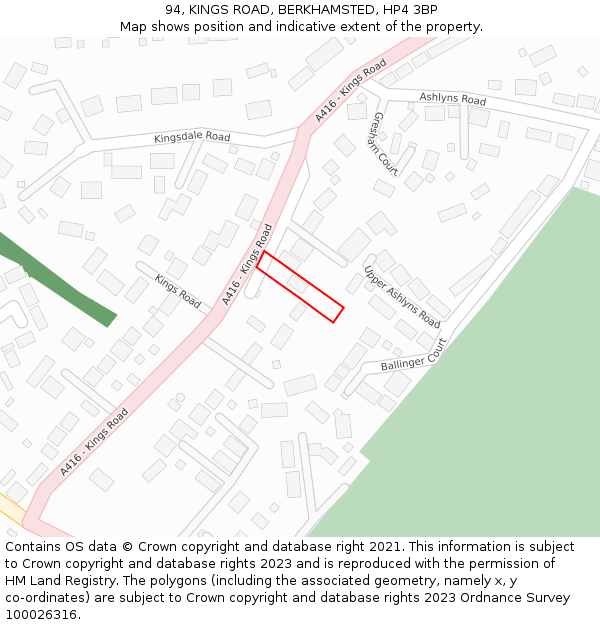 94, KINGS ROAD, BERKHAMSTED, HP4 3BP: Location map and indicative extent of plot