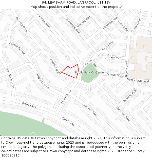 94, LEWISHAM ROAD, LIVERPOOL, L11 1EY: Location map and indicative extent of plot