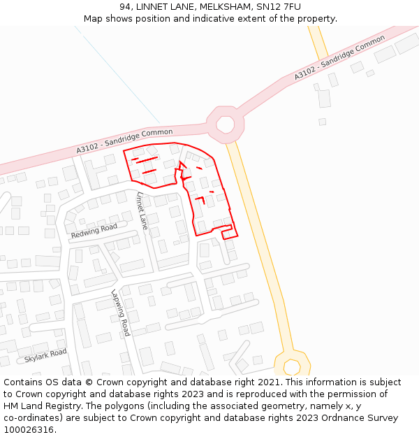 94, LINNET LANE, MELKSHAM, SN12 7FU: Location map and indicative extent of plot