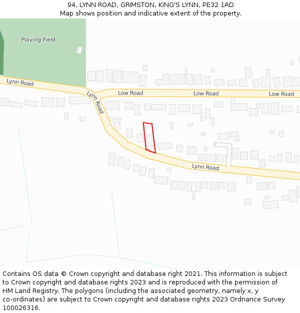 94, LYNN ROAD, GRIMSTON, KING'S LYNN, PE32 1AD: Location map and indicative extent of plot