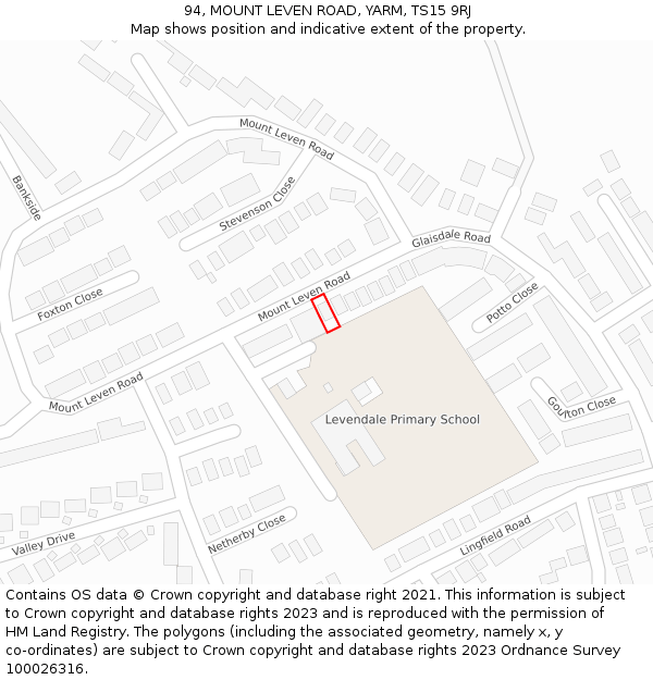 94, MOUNT LEVEN ROAD, YARM, TS15 9RJ: Location map and indicative extent of plot