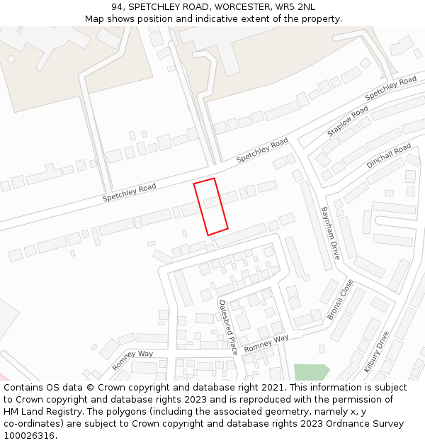 94, SPETCHLEY ROAD, WORCESTER, WR5 2NL: Location map and indicative extent of plot