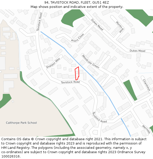 94, TAVISTOCK ROAD, FLEET, GU51 4EZ: Location map and indicative extent of plot