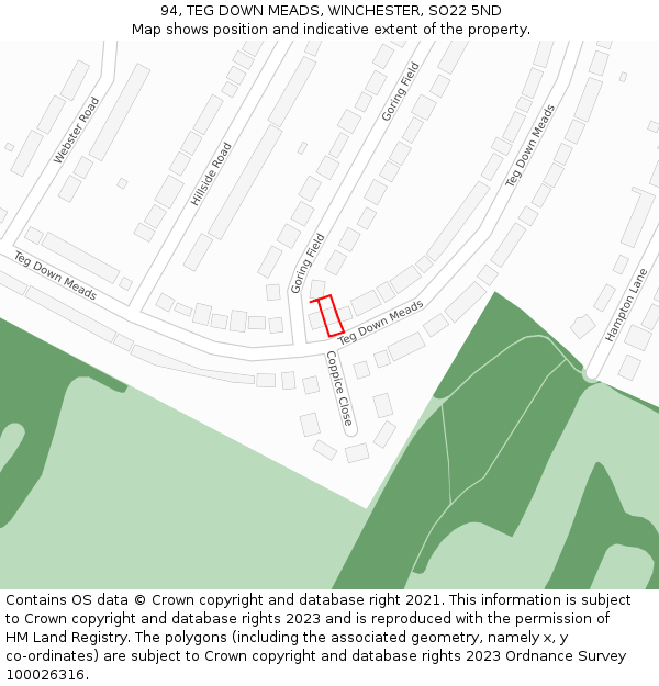 94, TEG DOWN MEADS, WINCHESTER, SO22 5ND: Location map and indicative extent of plot