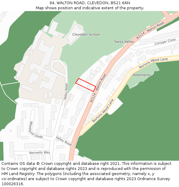 94, WALTON ROAD, CLEVEDON, BS21 6AN: Location map and indicative extent of plot