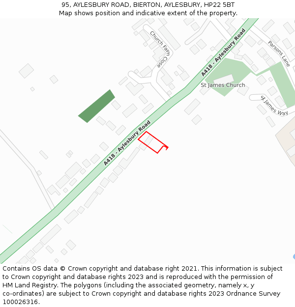 95, AYLESBURY ROAD, BIERTON, AYLESBURY, HP22 5BT: Location map and indicative extent of plot