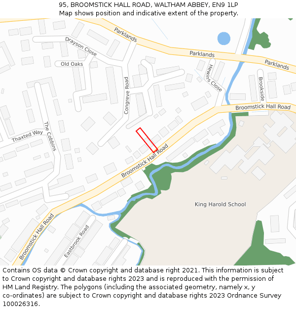 95, BROOMSTICK HALL ROAD, WALTHAM ABBEY, EN9 1LP: Location map and indicative extent of plot