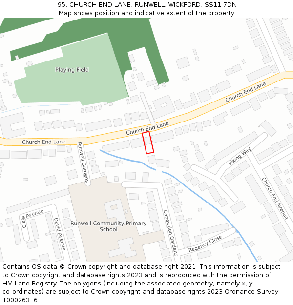 95, CHURCH END LANE, RUNWELL, WICKFORD, SS11 7DN: Location map and indicative extent of plot