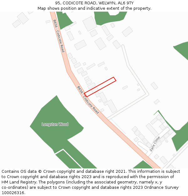 95, CODICOTE ROAD, WELWYN, AL6 9TY: Location map and indicative extent of plot