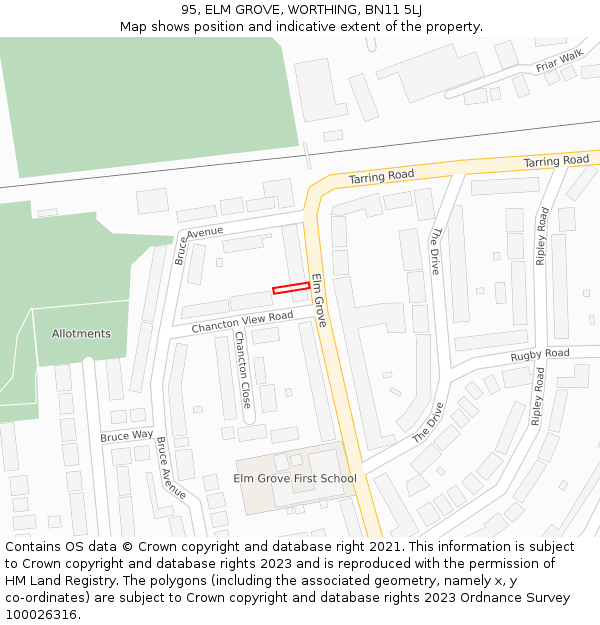 95, ELM GROVE, WORTHING, BN11 5LJ: Location map and indicative extent of plot