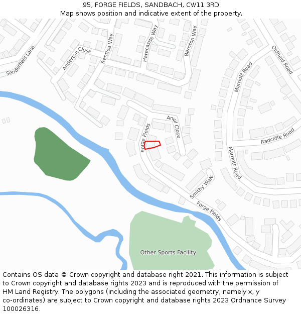 95, FORGE FIELDS, SANDBACH, CW11 3RD: Location map and indicative extent of plot