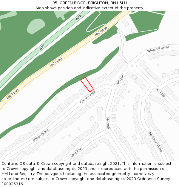 95, GREEN RIDGE, BRIGHTON, BN1 5LU: Location map and indicative extent of plot