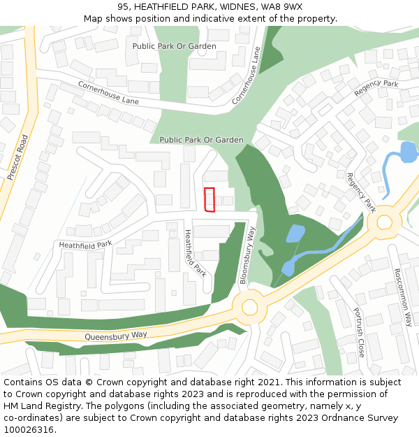 95, HEATHFIELD PARK, WIDNES, WA8 9WX: Location map and indicative extent of plot